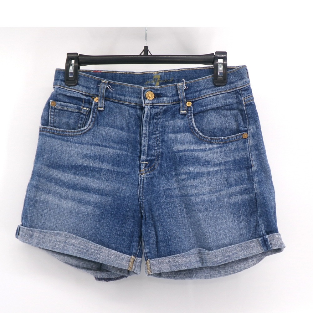 7 For All Mankind Denim Shorts Womens 25 Blue Solid Regular Fit Modern